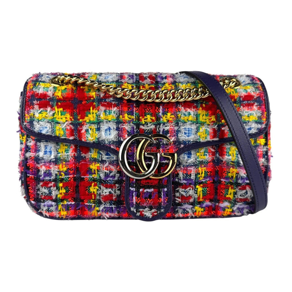 Gucci GG Marmont Tweed Metal Multicolor Shoulder Bag Purple